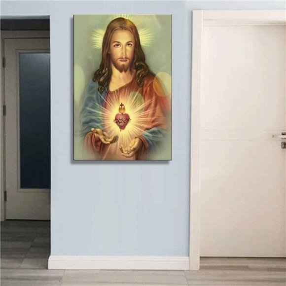 Framed Sacred Heart of Jesus wall Canvas art Decor Divine Mercy 16x24 inch - Picture 6 of 7